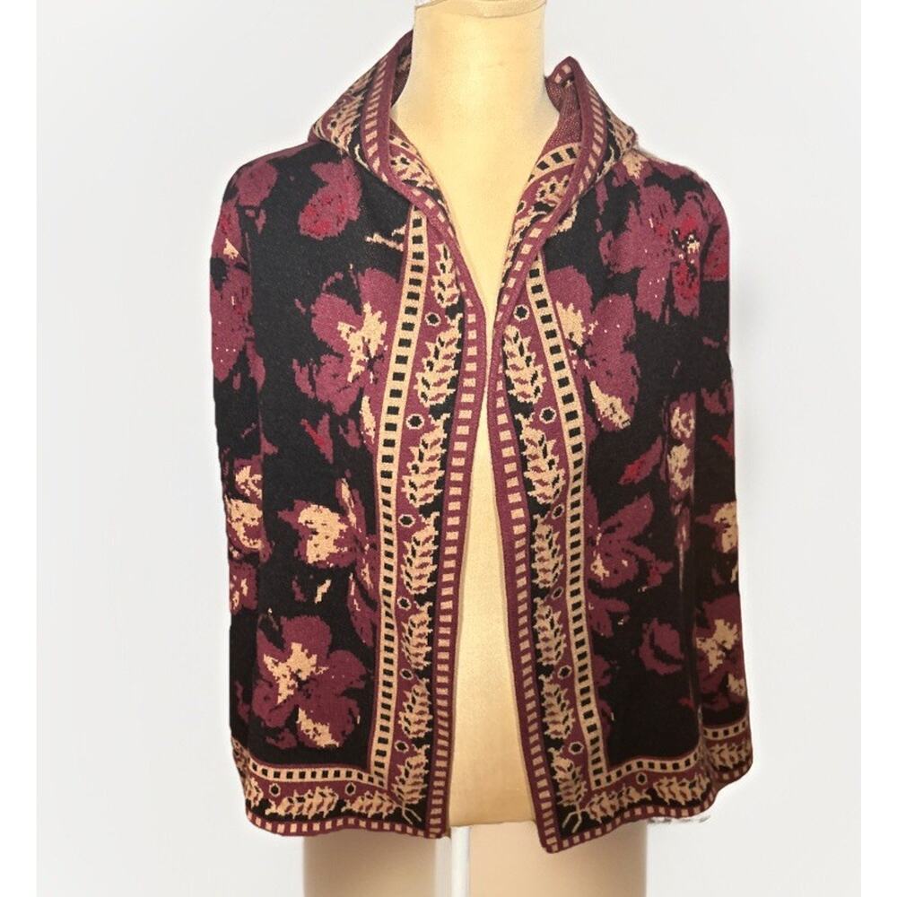 Rachel Zoe Womens Purple Floral Long Sleeve Hooded Cardigan Sweater S Boho Chic - Picture 2 of 7